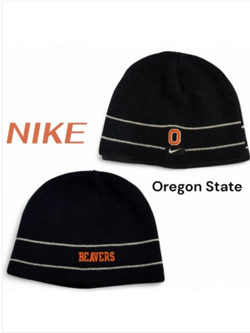 Nike Oregon State Beavers Beanie Knit Hat Black Orange NCAA College Unisex Cap